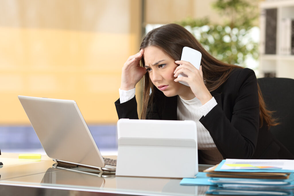 Worried local business owner trying to get bookkeeping services for small businesses